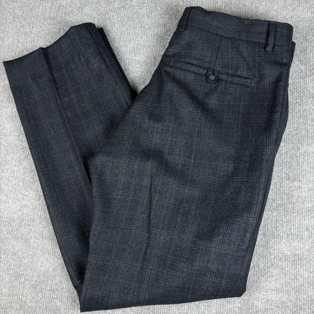 Banana Republic Straight Fit Wool Dress Pants Mens 32x30 Gray Plaid Flat Front